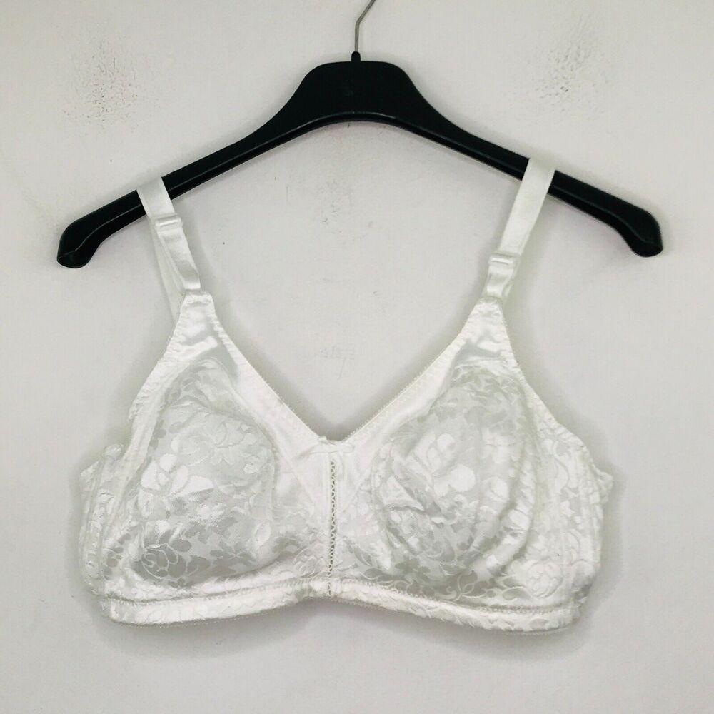 Bali 38D Bralette White Floral Satin Lace Unpadded Wireless Full Coverage BS27